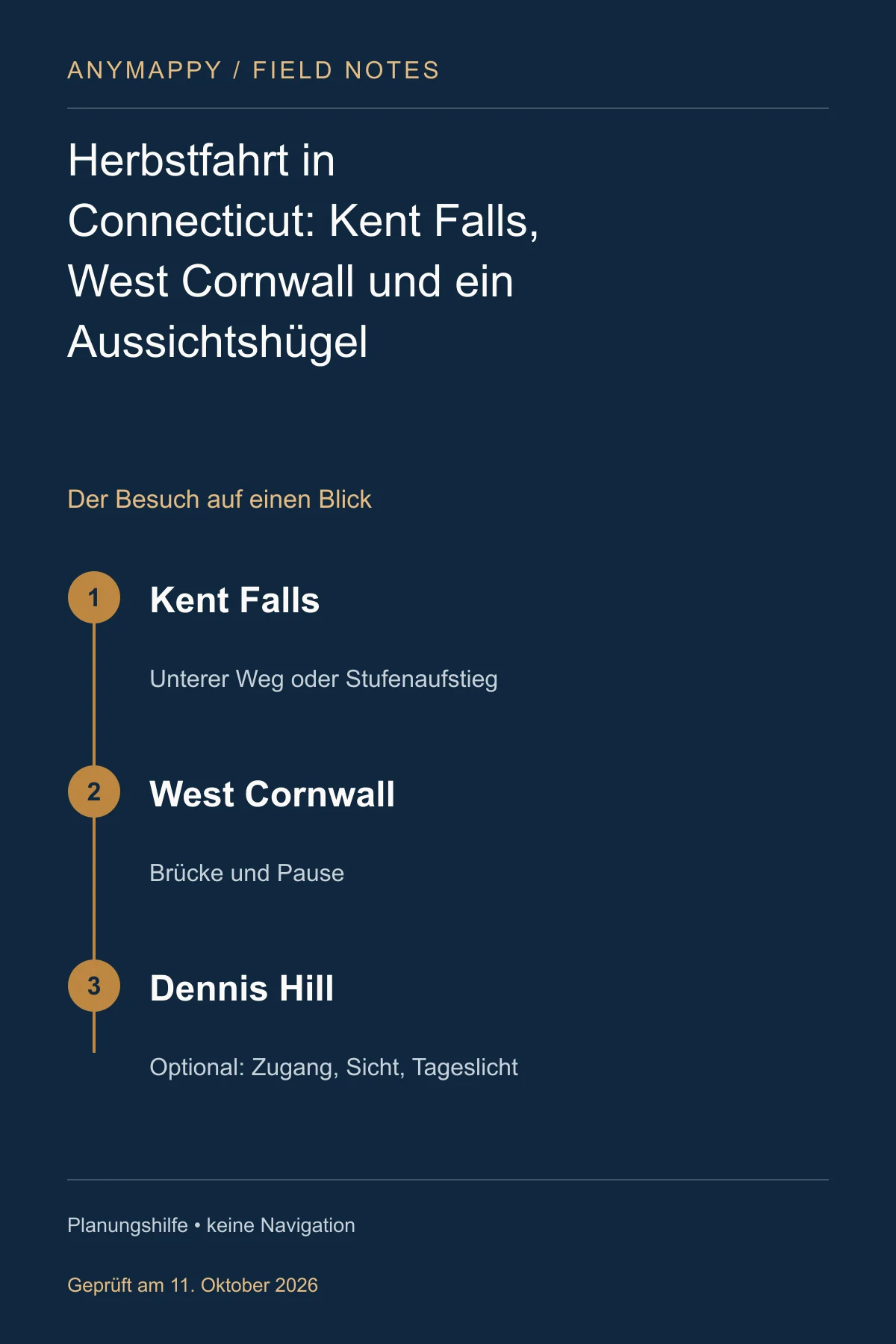 Herbstfahrt in Connecticut: Kent Falls, West Cornwall und ein Aussichtshügel