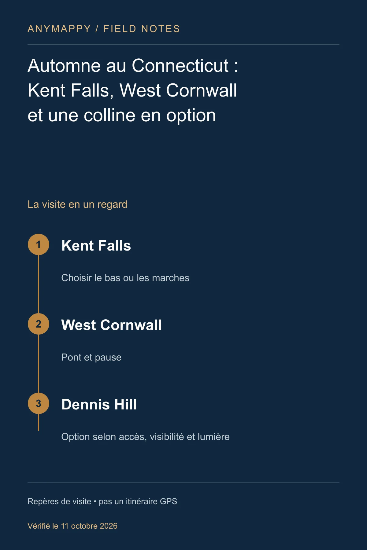 Automne au Connecticut : Kent Falls, West Cornwall et une colline en option