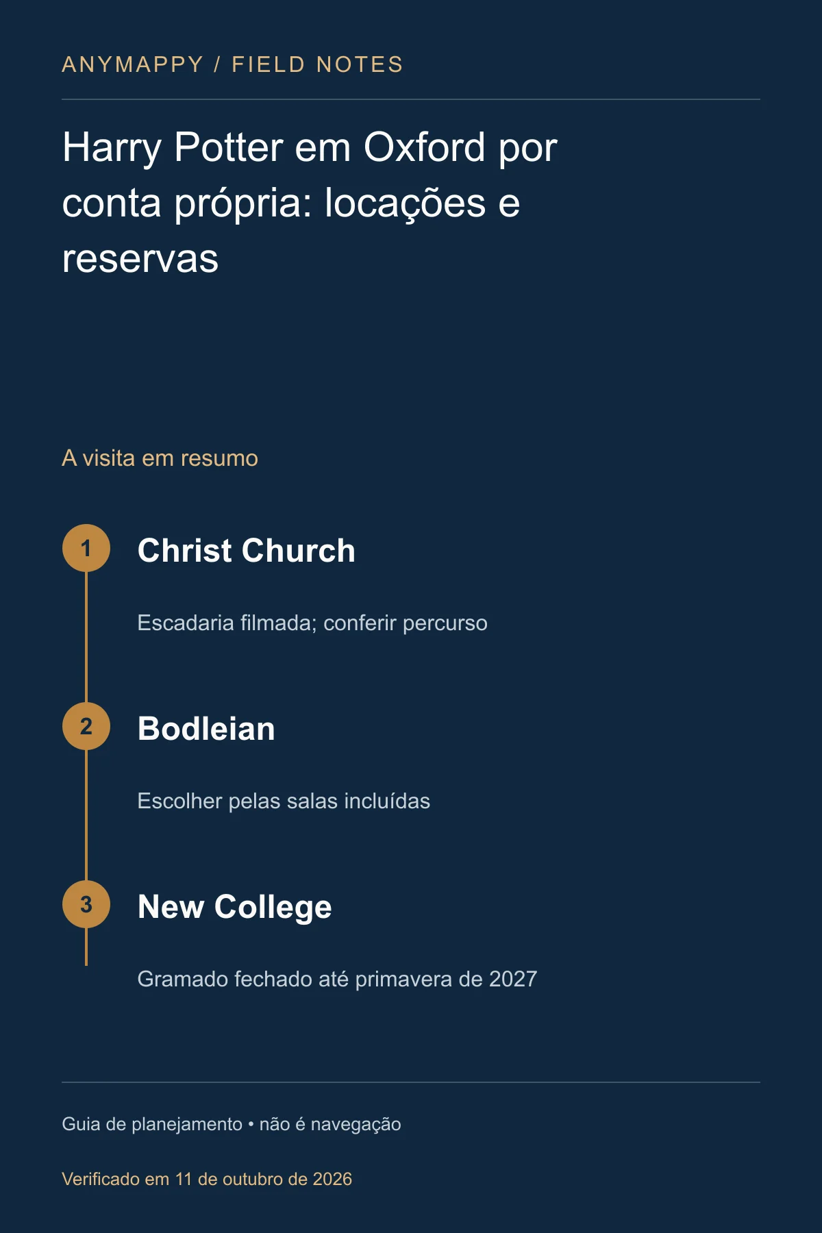 Harry Potter em Oxford por conta própria: locações e reservas