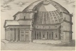 Architectural view of the Pantheon, the ancient Roman rotunda in central Rome