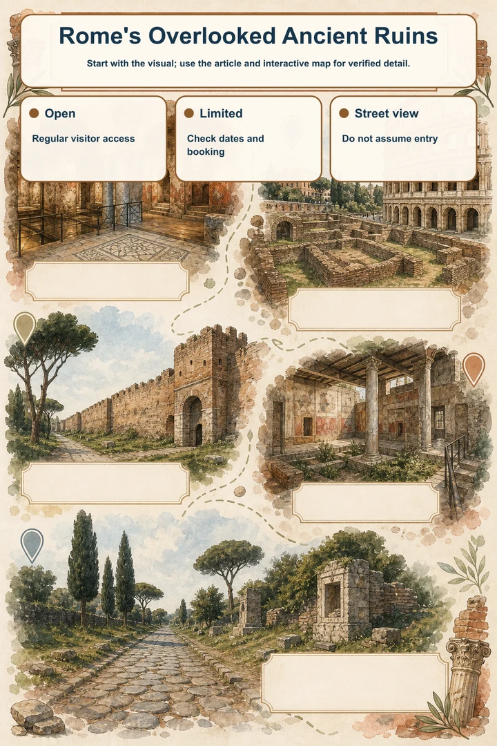 Rome's Overlooked Ancient Ruins — Start with the visual; use the article and interactive map for verified detail.