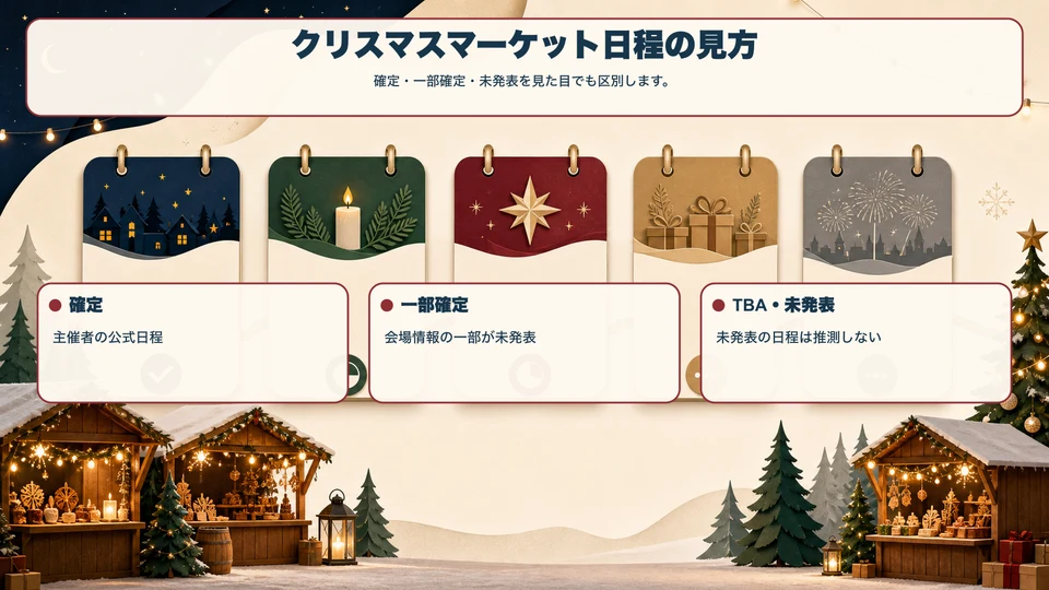 確定・一部確定・未発表を区別したクリスマスマーケット日程図