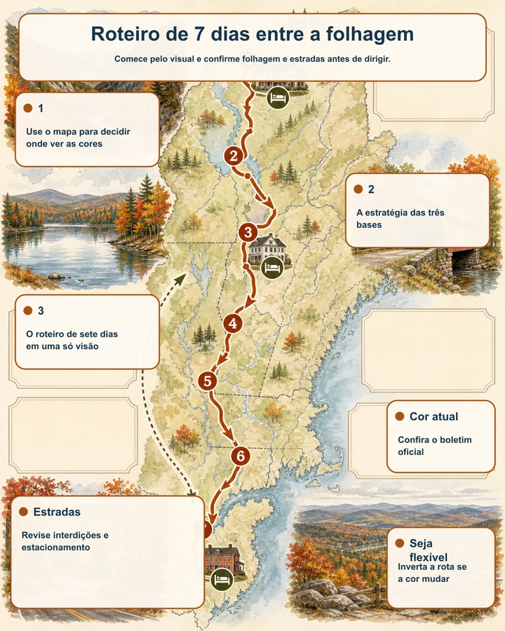 Roteiro de 7 dias entre a folhagem — Comece pelo visual e confirme folhagem e estradas antes de dirigir.