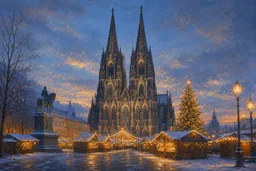 Non-documentary editorial illustration representing Weihnachtsmarkt am Kölner Dom