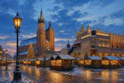 Non-documentary editorial illustration representing Jarmark Bożonarodzeniowy na Rynku Głównym