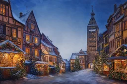 Non-documentary editorial illustration representing Marché de Noël traditionnel de Riquewihr