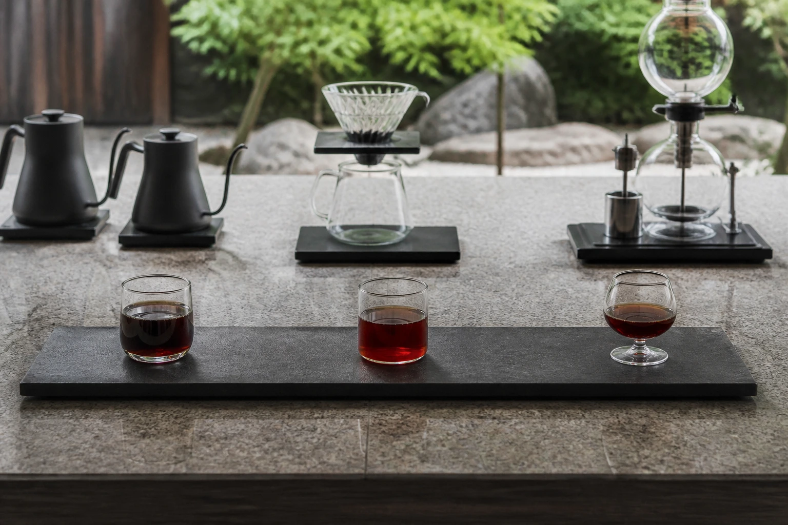AI-generated editorial image representing the coffee experience at KOFFEE MAMEYA Kakeru