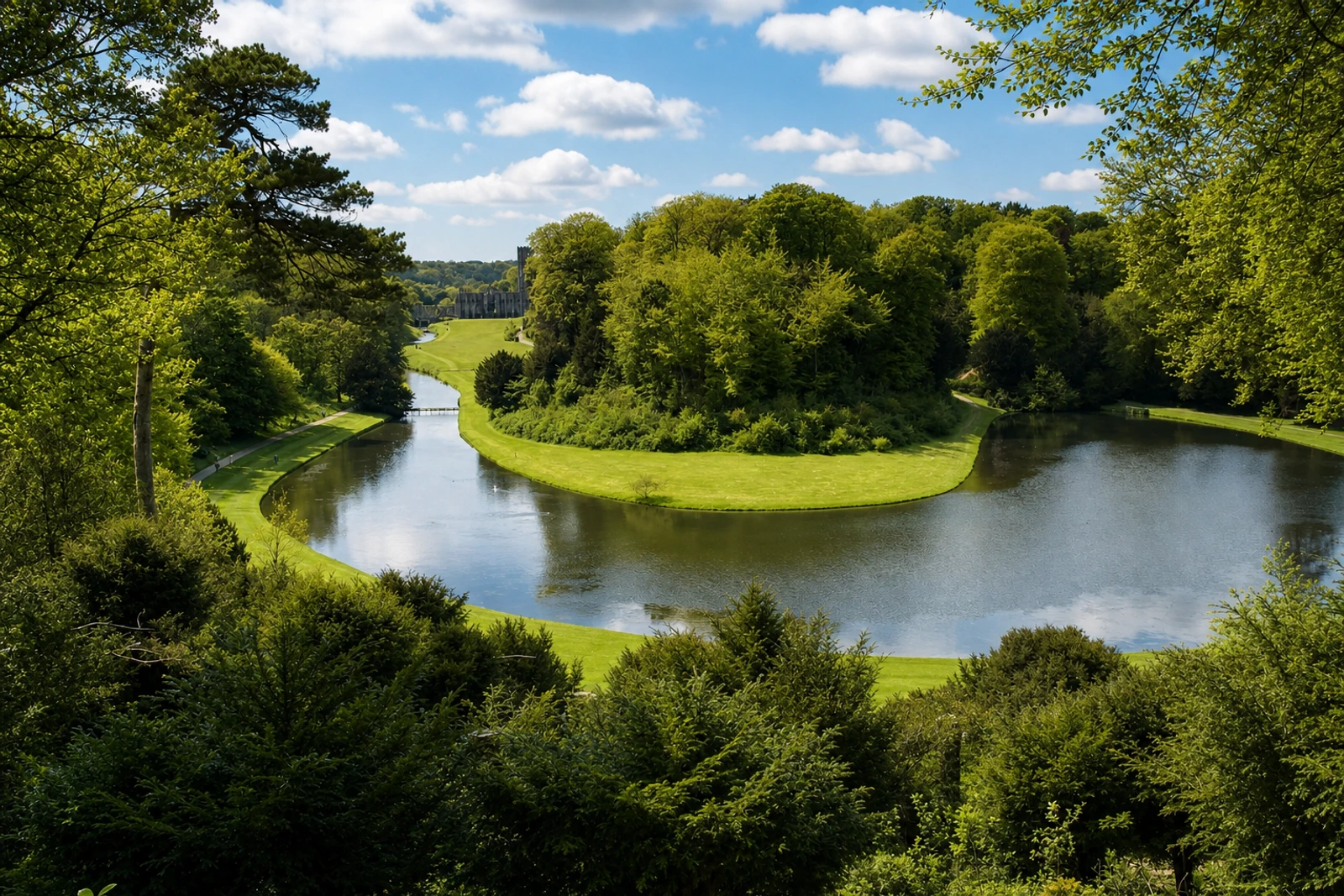Foto: Studley Royal Park mit den Ruinen von Fountains Abbey